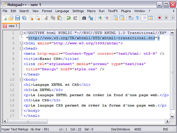 attacher une feuille de style avec la balise link : code XHTML