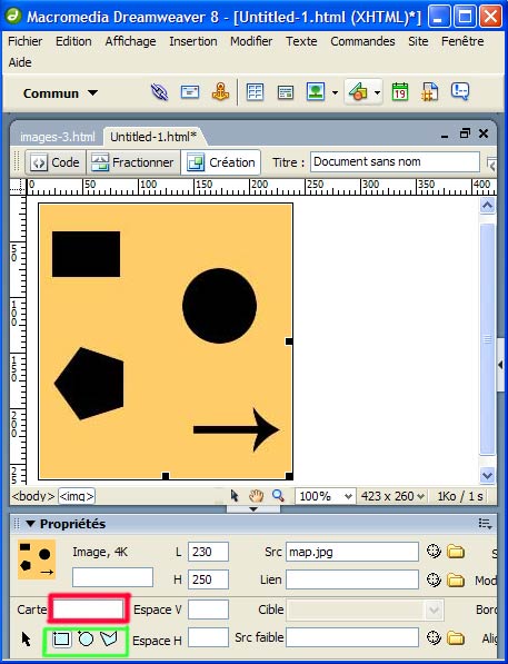 Définir une carte graphique avec Dreamweaver