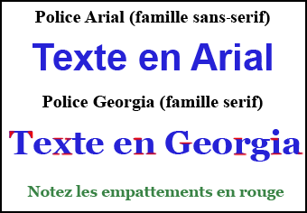font-family : famille sans-serif (sans empattements) et famille serif (avec empattements)